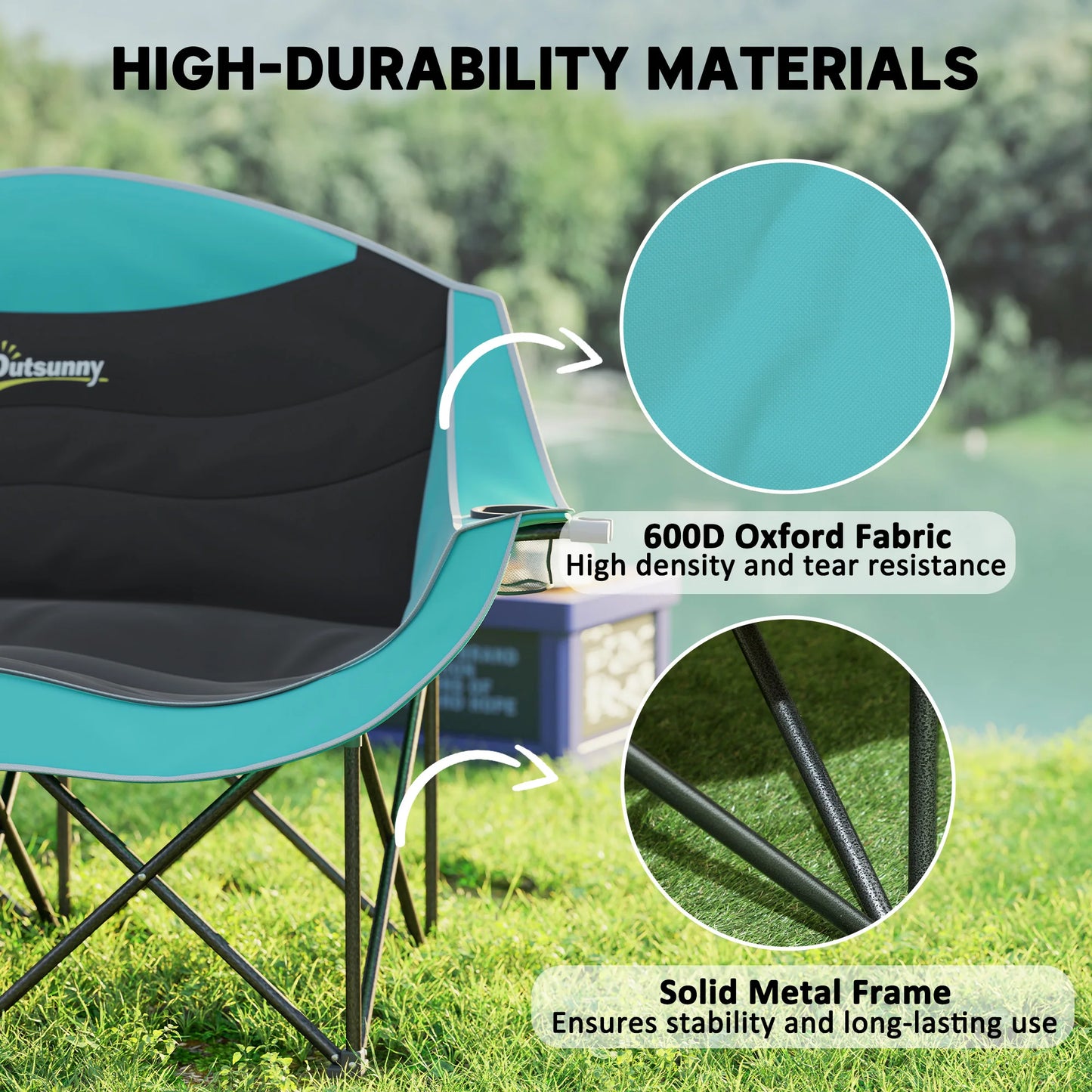 Double Camping Chair for Adults, Padded Folding Camp Chair, Green