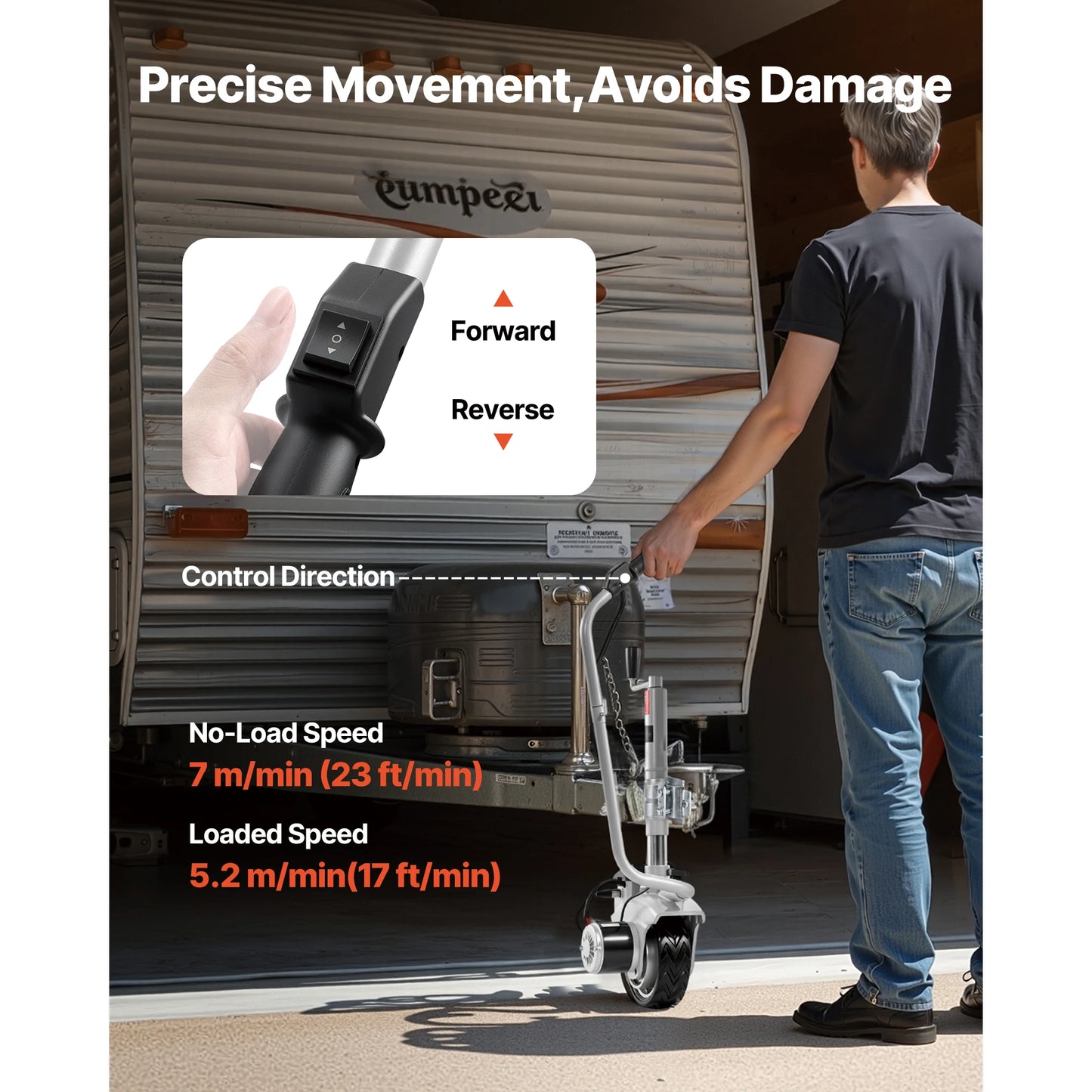 Electric Trailer Dolly 5500lbs 380W 12V Motorized Jockey Wheel with 23ft/min Moving Speed for Caravan Boat Moving