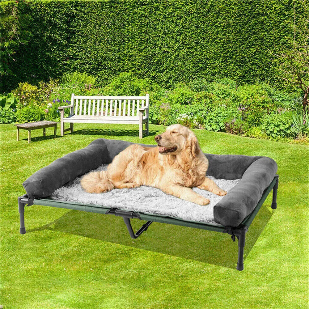 XXL, XL Large Dog Bed Outdoor Raised Dog Bed with Cooling Breathable Mat and Soft Plush Mat Pet Puppy Camping Cot for Home Garden