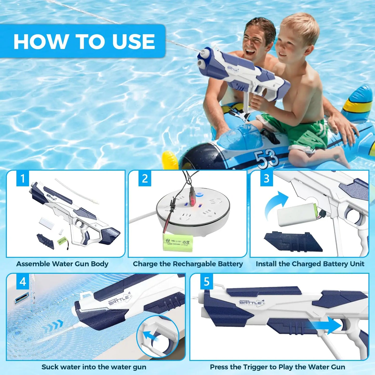 Electric Water Gun Squirt Pistol Space Battle Guns Children Pool Beach Outdoor Party Fight Shooting Toys for Boys Kid Games