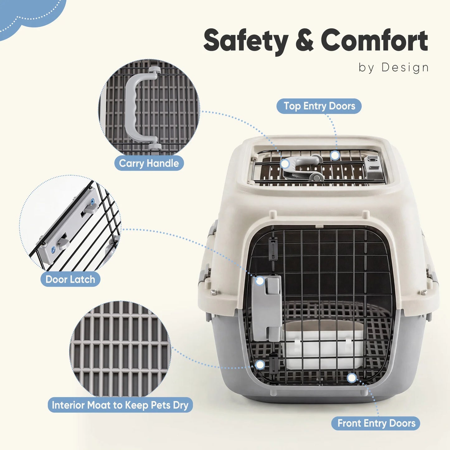 23 Inch Pet Carrier for Small Dogs, Cats, Front Top Load Wire Door Food Bowl Travel Crate with Enhanced Security Latches
