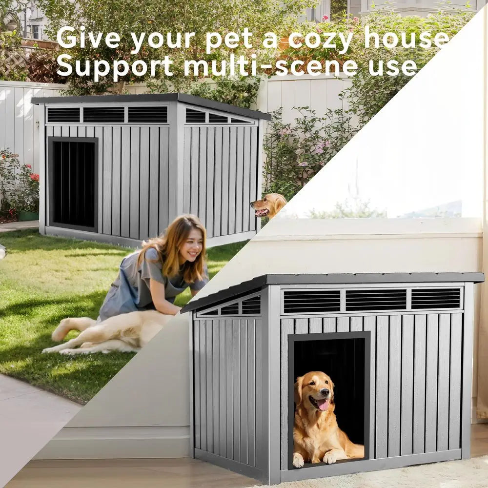 Insulated Dog House Outdoor, Resin Weatherproof Dog Houses for Large Dogs Outside Premium Material with All Weather Protection