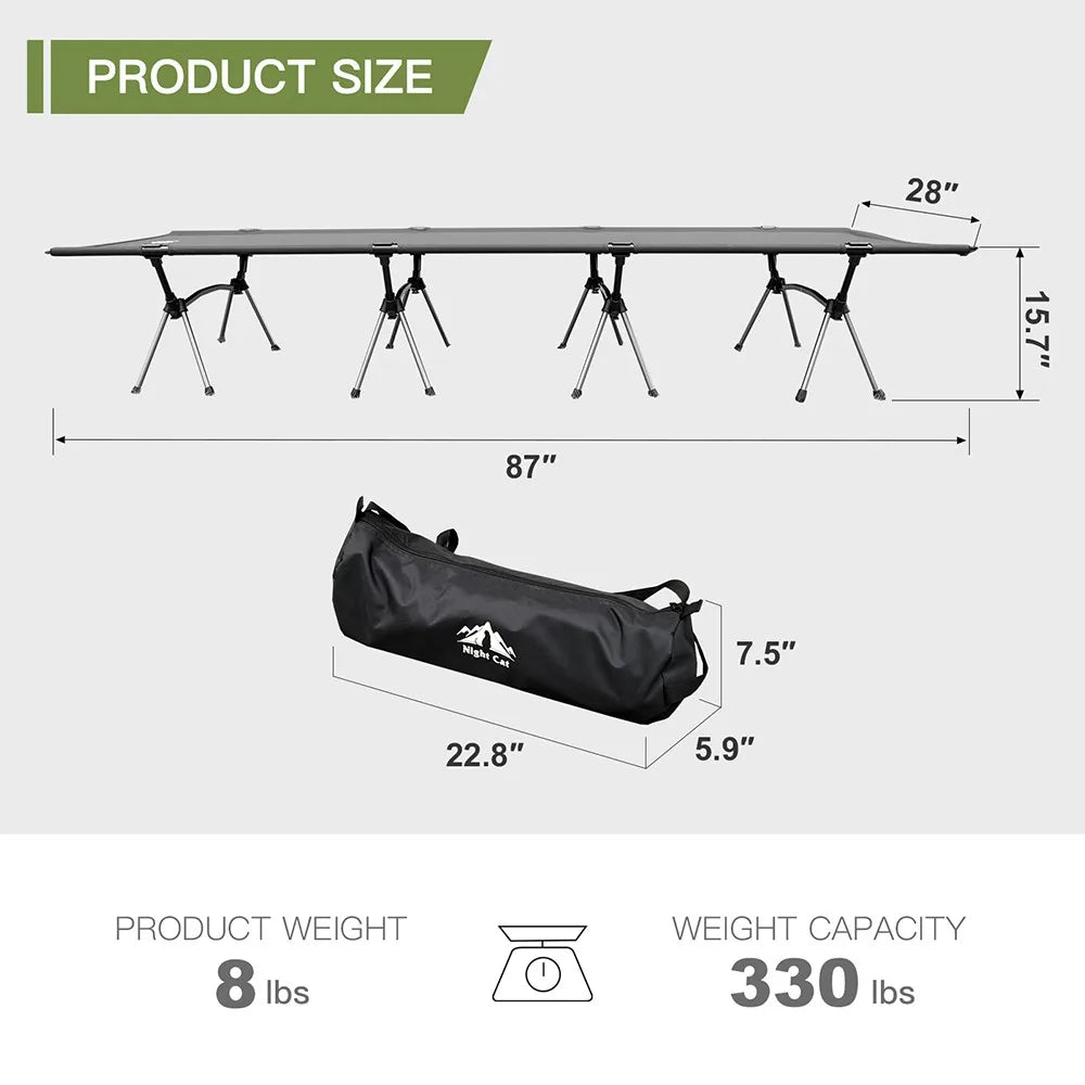 Camping Cot Bed - Portable Folding Sleeping Cots for Adults 1-Person Outdoor Elevated Off-Ground Beds Easy Set-Up Army Sleeping Bed