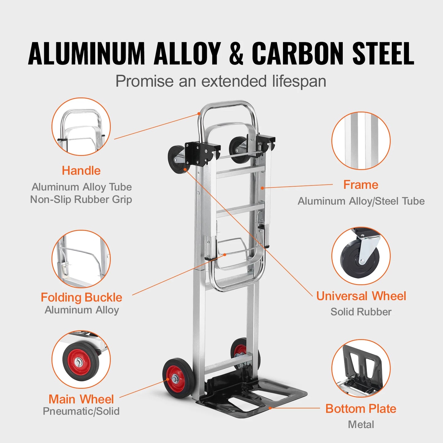 400 lbs Folding Hand Truck Lightweight Dolly with Wheels Foldable Luggage Utility Cart for Warehouse Transport Moving