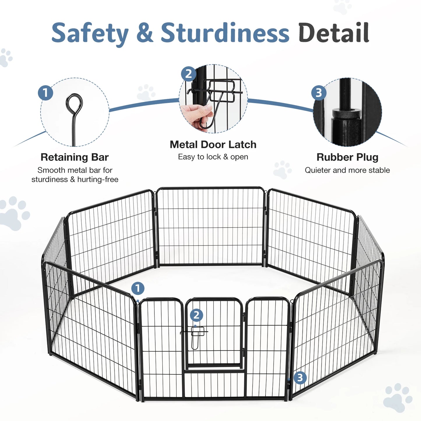 Metal 8 Panels Dog Playpen Pet Fence 24 Inch to 32 Inch Foldable Large Dog Puppy Exercise for Yard Gate Camping Outdoor