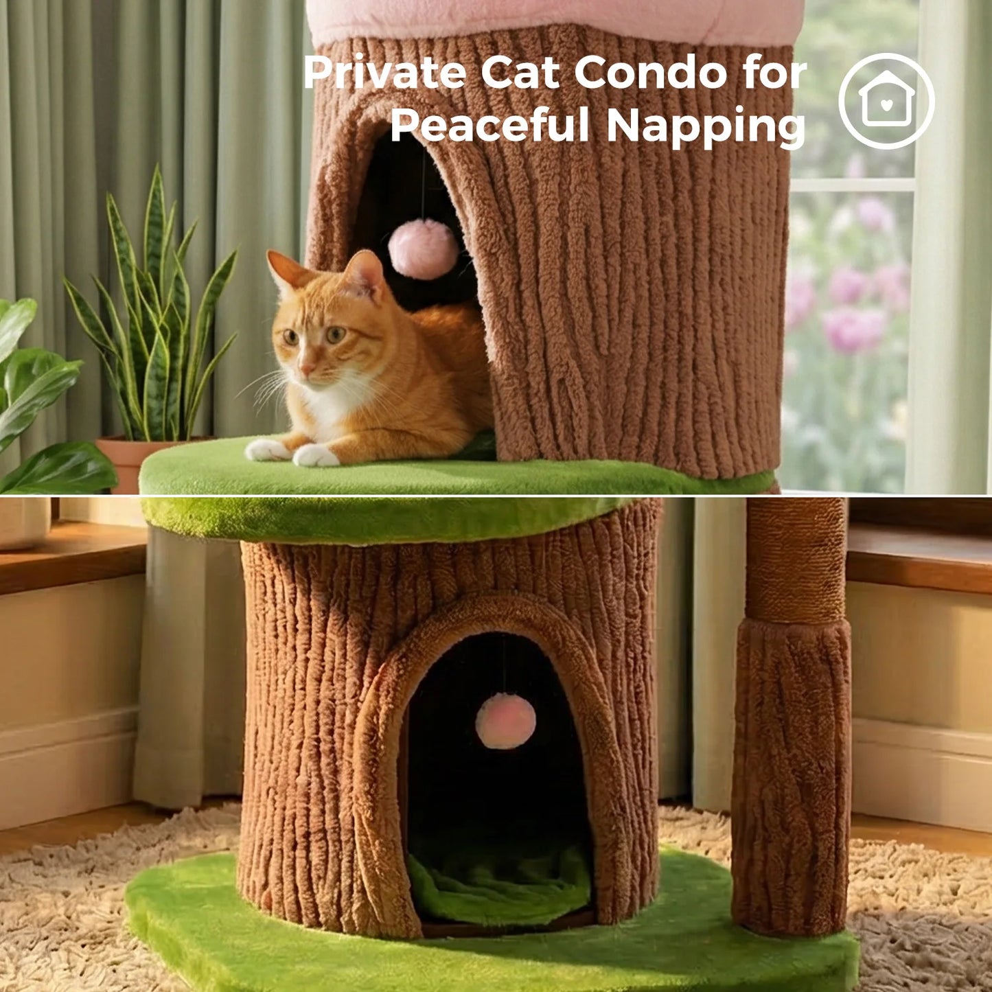 Large Cat Tree with 4 Spacious Condos Thick Scratching Post Flower Top Bed Tall Cat Tower for Indoor Luxury Cat House Bed Toys