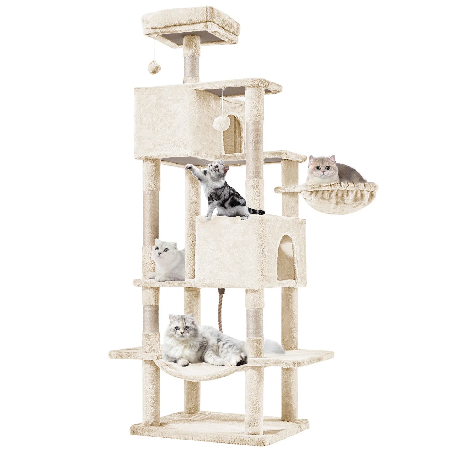 66 Inch Cat Tree Tower Multi-Level Cat Climbing Tower with Natural Sisal Scratching Posts, Pet Condo for Indoor Cats Kittens