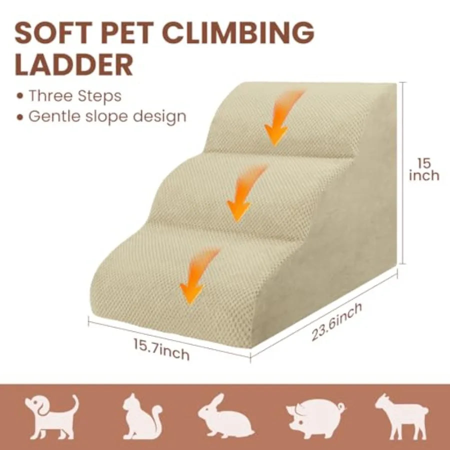 Dog Stairs for Small Dogs, High Density Foam Dog Steps, Extra Wide Non-Slip Pet Ramp for High Beds Or Couch, Soft Doggie Ladder