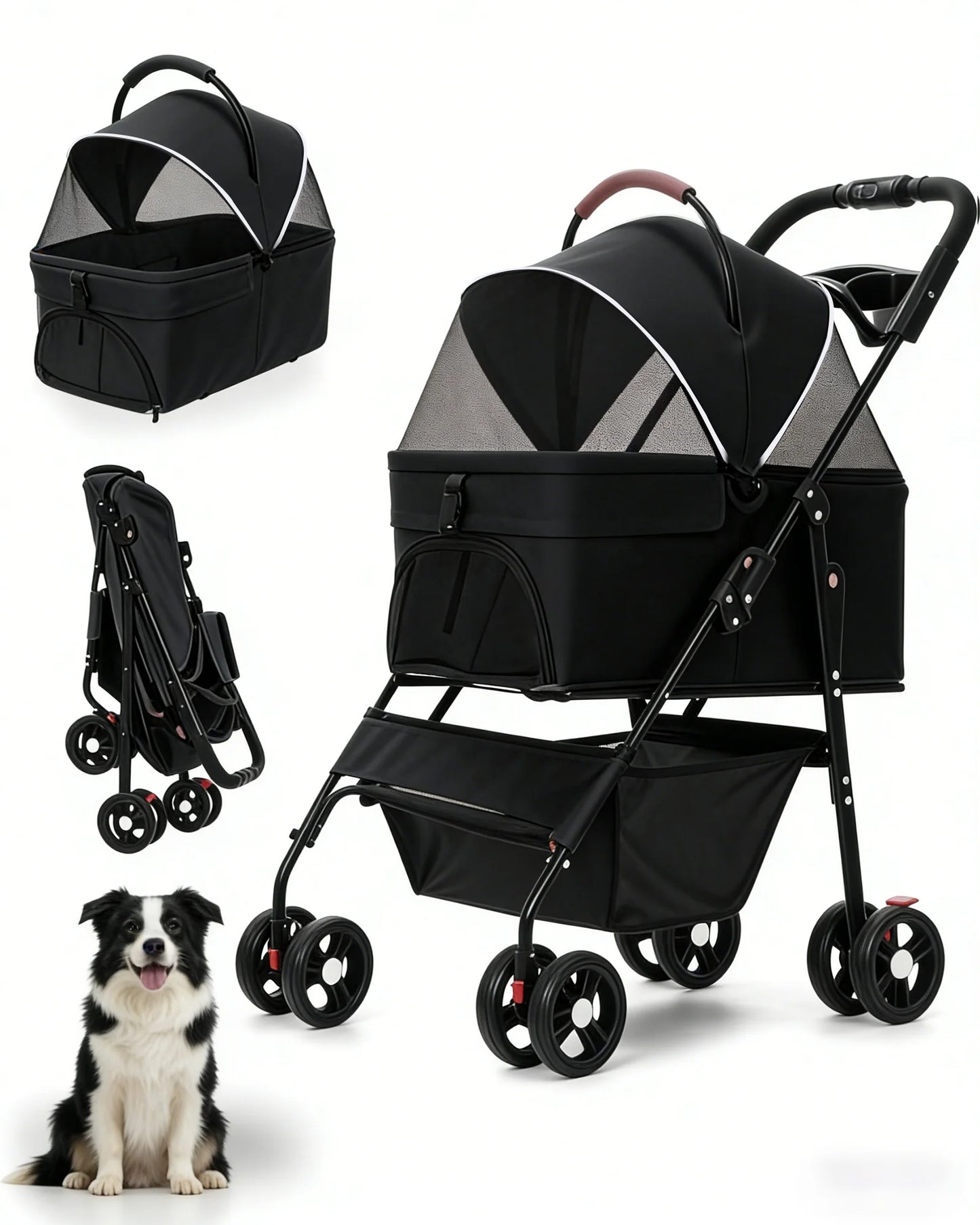 2-in-1 Pet Stroller for Small Dogs, Cats, Foldable Lightweight 4 Wheel Dog Stroller with Removable Carrier Travel Portable Pet Cart
