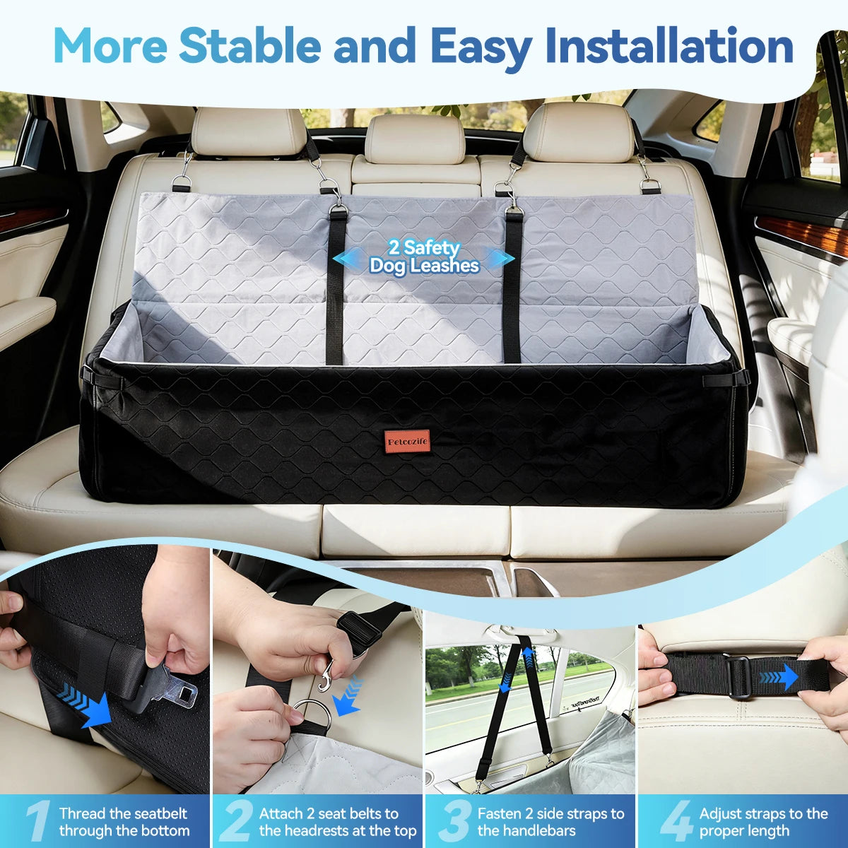 Extra Large Dog Car Seat, Dog Bed for Large Dogs Up to 120lbs Multi-Functional Dog Booster Seat with Thick Cushion & Leashes