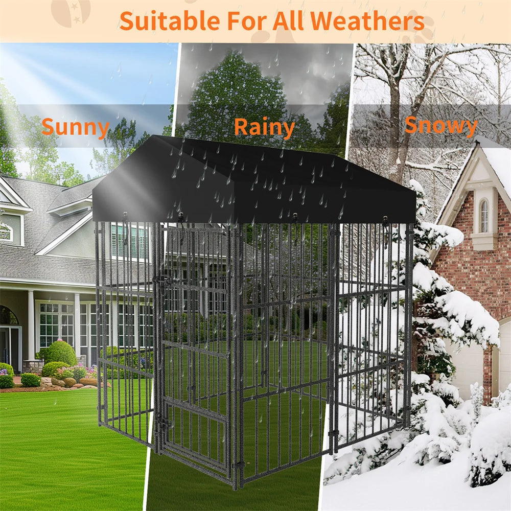 A Heavy-Duty Large Dog Kennel Pet Welded Metal Playpen Animal Cage with Roof Cover Pet Run Enclosure Playpen House Outdoor Indoor
