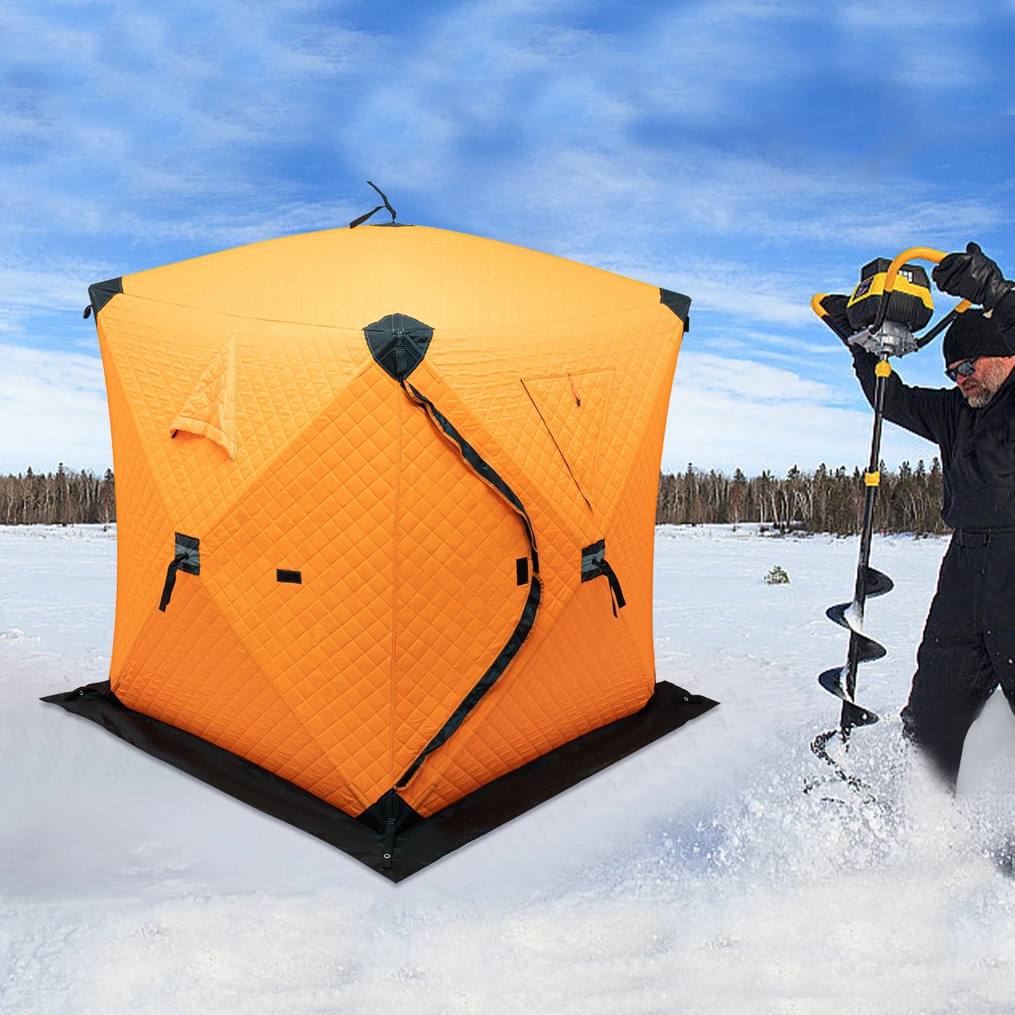 Orange / Blue / Red / Camouflage Ice Fishing Tent Outdoor Square Thermal Shelter Dual Zipper Windproof Tent for Camping Hiking Fishing