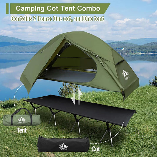 Elevated Camping Cot Tent with 16 Legs Heavy Duty Off-Ground Tent for 1 Person Rainfly Quick Setup for Fishing Hunting & Beach