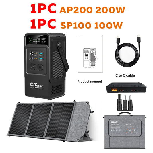 AP200 200W 195Wh 60000mAh Portable Power Station Outdoor Solar Generator Lifepo4 Battery USB TYPE-C SP100 100W Flexible Solar Panel Camping Travel
