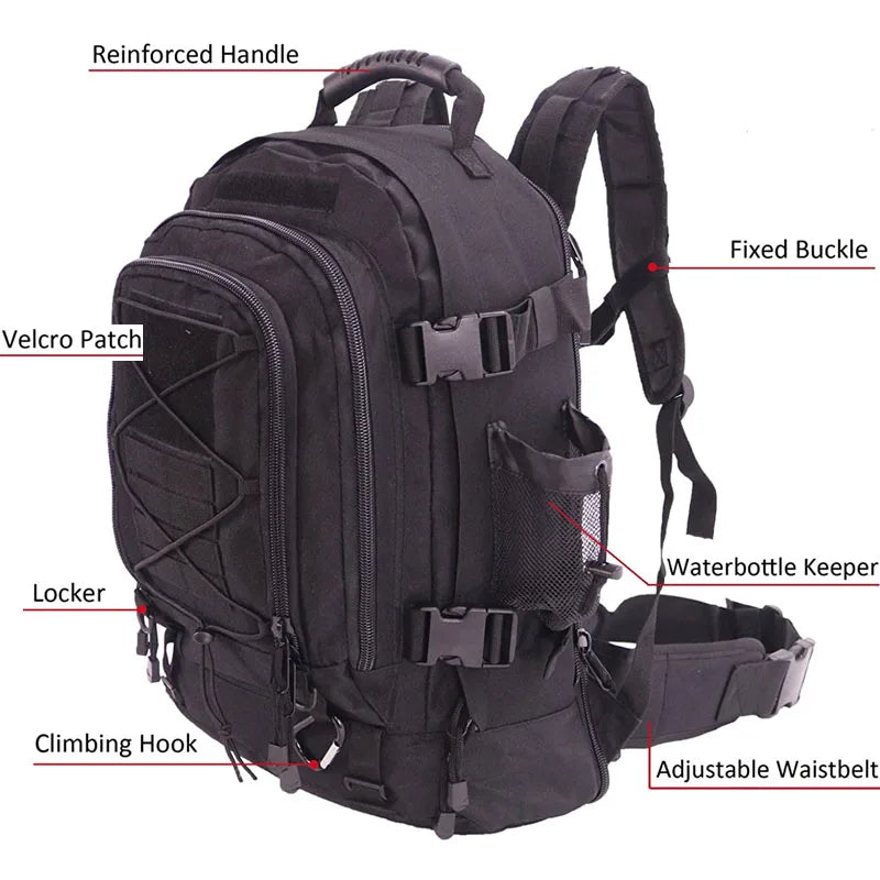 60L Military Tactical Backpack Army Molle Assault Rucksack Outdoor Travel Hiking Rucksacks Camping Hunting Mochila Hombre