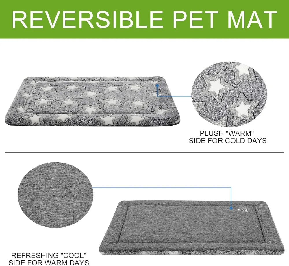 Reversible Dog Crate Pad - Cool & Warm, Machine Washable, Cozy Star Pattern, All-Season Pet Bed for Small, Medium, Large Dogs, 30" x 20"