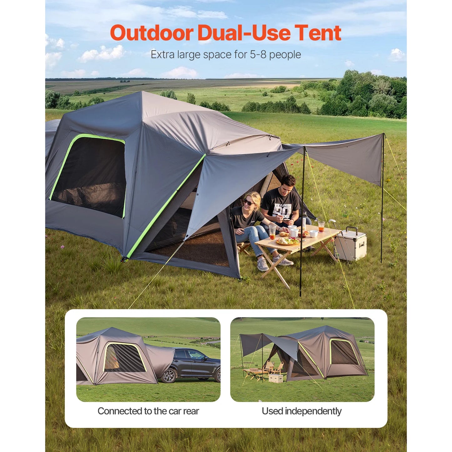 SUV Tent for Camping Waterproof PU2000mm Spacious Double Layer Design SUV Camping Tent with Shade Awning, Mesh Windows