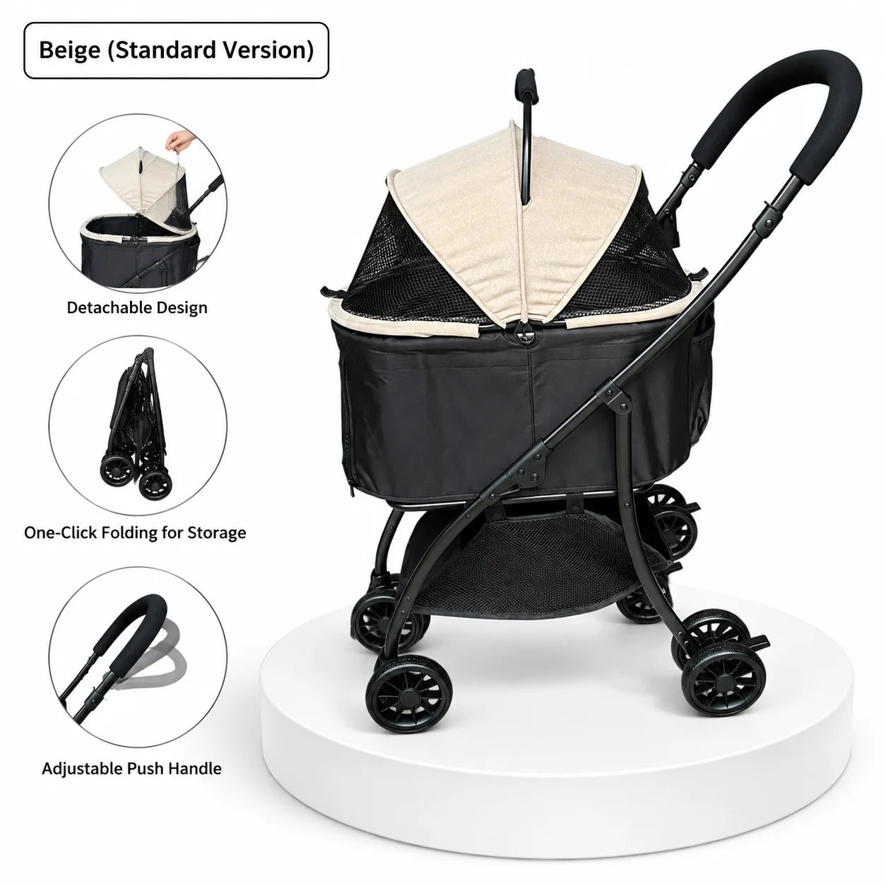 2 in 1 Detachable Pet Stroller, Lightweight 5.6kg Foldable Dog Cat Stroller with 360° Rotating Wheels, Portable Travel Pet Carrier for Small Medium Dogs Cats Outdoor Walking, 3 Colors