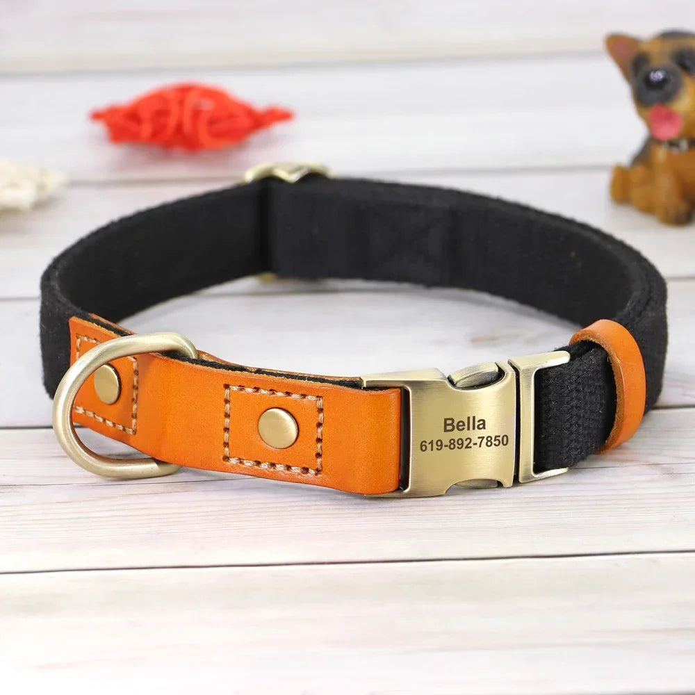 Nylon Custom Dog Puppy Collar Leash Set Personalized Genuine Leather Pet Nameplate ID Tag Accessories Collars Pet Products