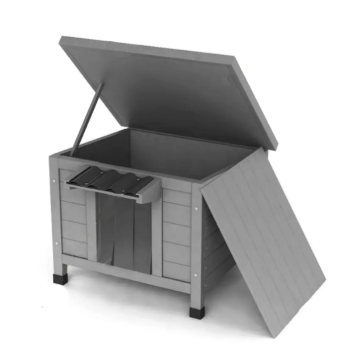 23.6" Wooden Outdoor Cat House, Weatherproof Shelter for Feral Cats, Elevated Feet & Corrugated Roof, Waterproof Cat Shelter for Outdoor Indoor Cats