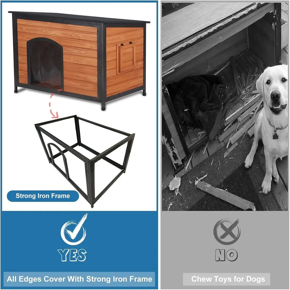 Dog House Outdoor Weatherproof 43.3" L Chew-Proof Dog Kennel or Small, Medium, Large Dogs with Strong Metal Chew-Proof and Raised Design