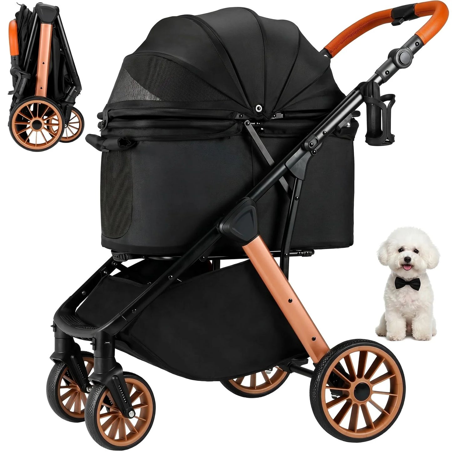 Foldable Pet Stroller for Medium Dog Cat, Pet Travel Carrier, Adjustable Handle with Sun Shade, Shock Absorbers, All-Terrain
