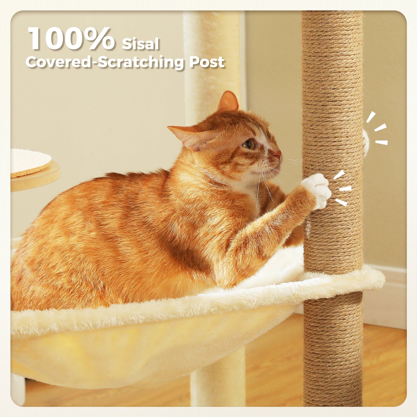 Wood Cat Tree with Sisal Scratching Posts Large Hammock Cozy Condo Bed Multi-Level Cat Tower for Indoor Cats Furniture Cat Toys