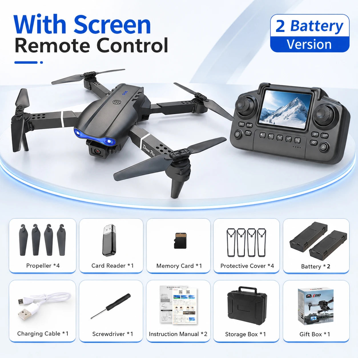 RC Drone with Screen Remote Control 4K Dual Camera Optical Flow Positioning Obstacle Avoidance Foldable FPV WIFI APP Control One Key Return 360° Flip Quadcopter Toy for Beginners