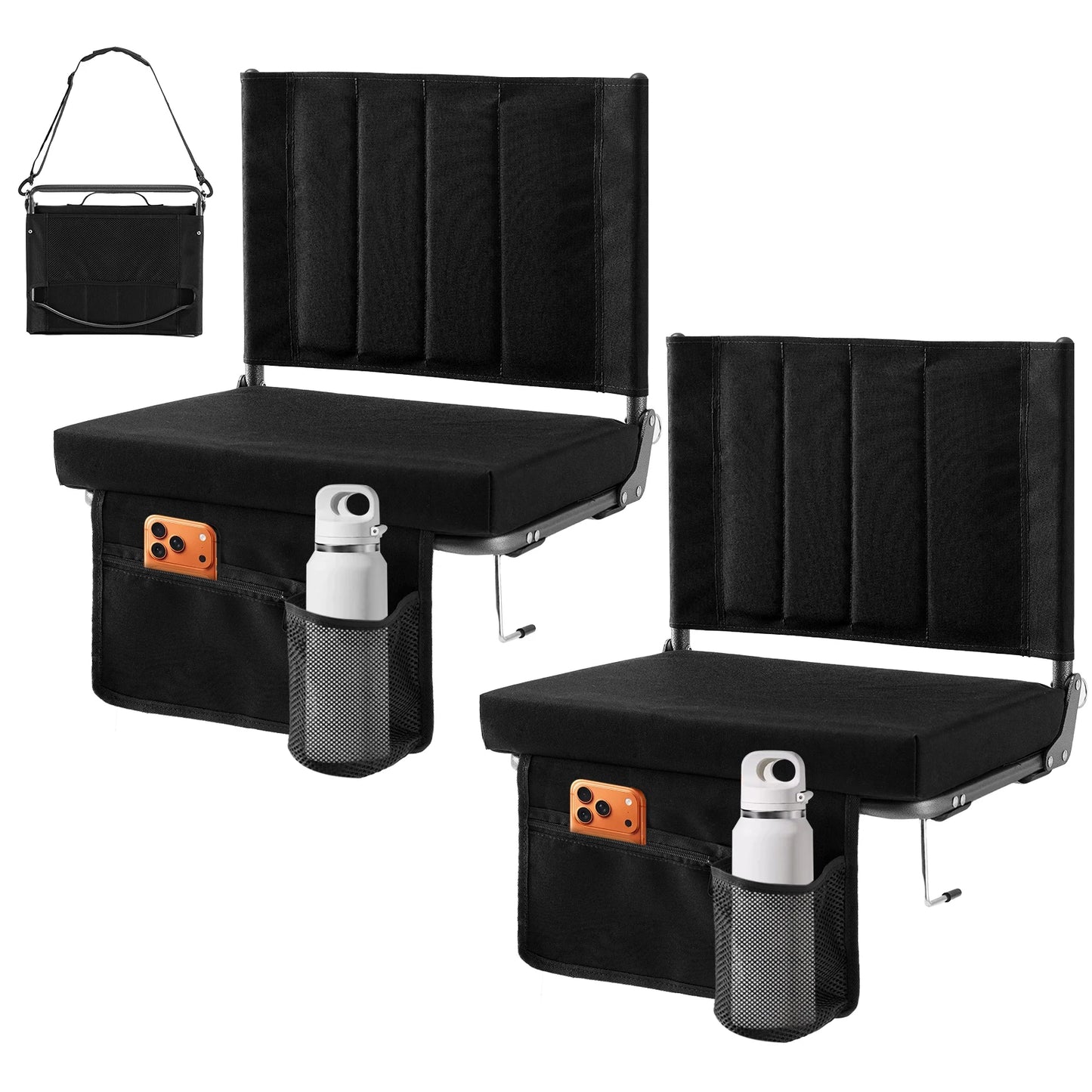Outdoor Foldable Seat with Back Support Wide Portable Lightweight Chairs with 3.15" Thick Padded Comfortable Seat For Picnic