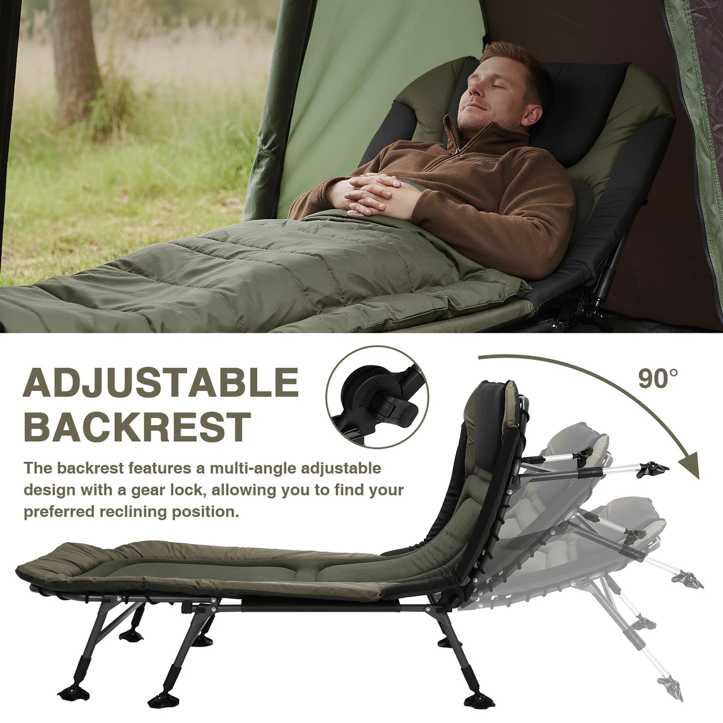 33in Wide Camping Cots with Carry Bag Adjustable Fold Up Bed Holds Up To 397LBS Easy To Set Up for Outdoor Travel Beach Hiking