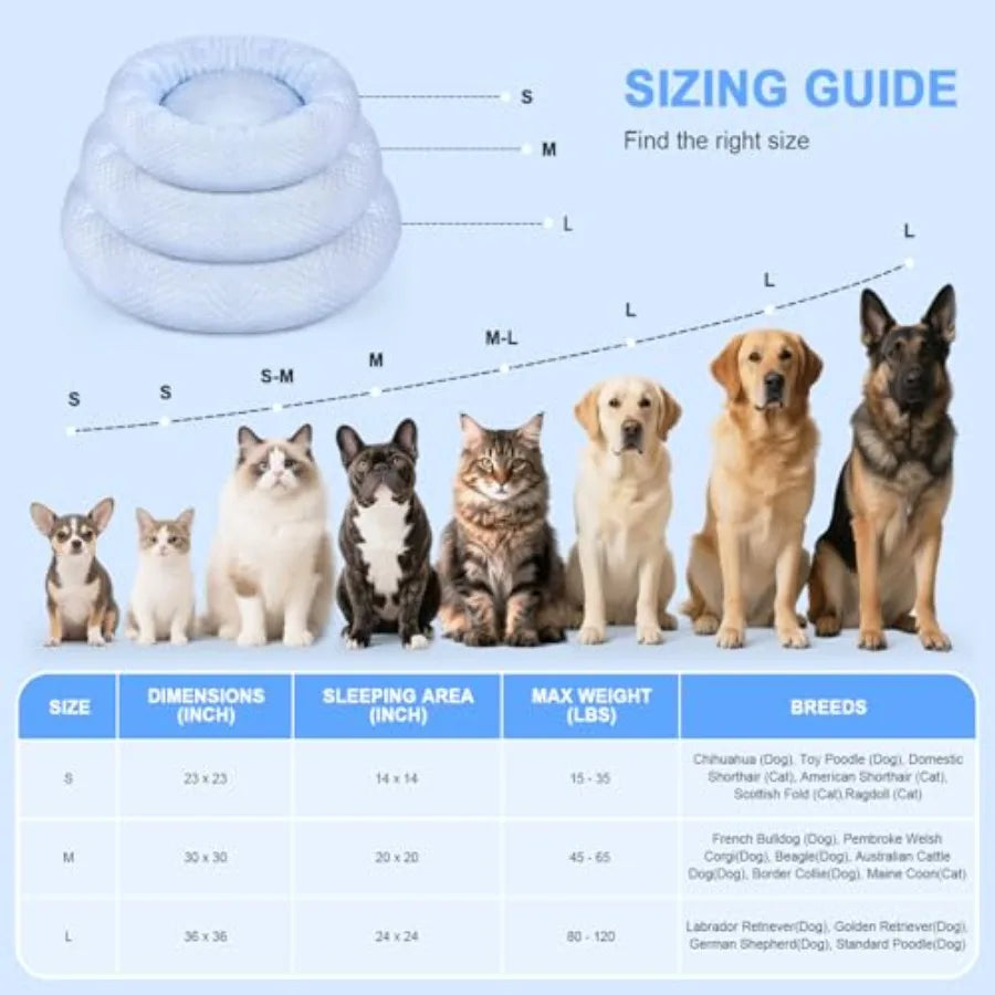 Donut Dog Bed for and Dogs - Cooling Pet Bed with Non-Slip Bottom Summer Comfort Dog Beds for Puppies Washable and Portable Egg