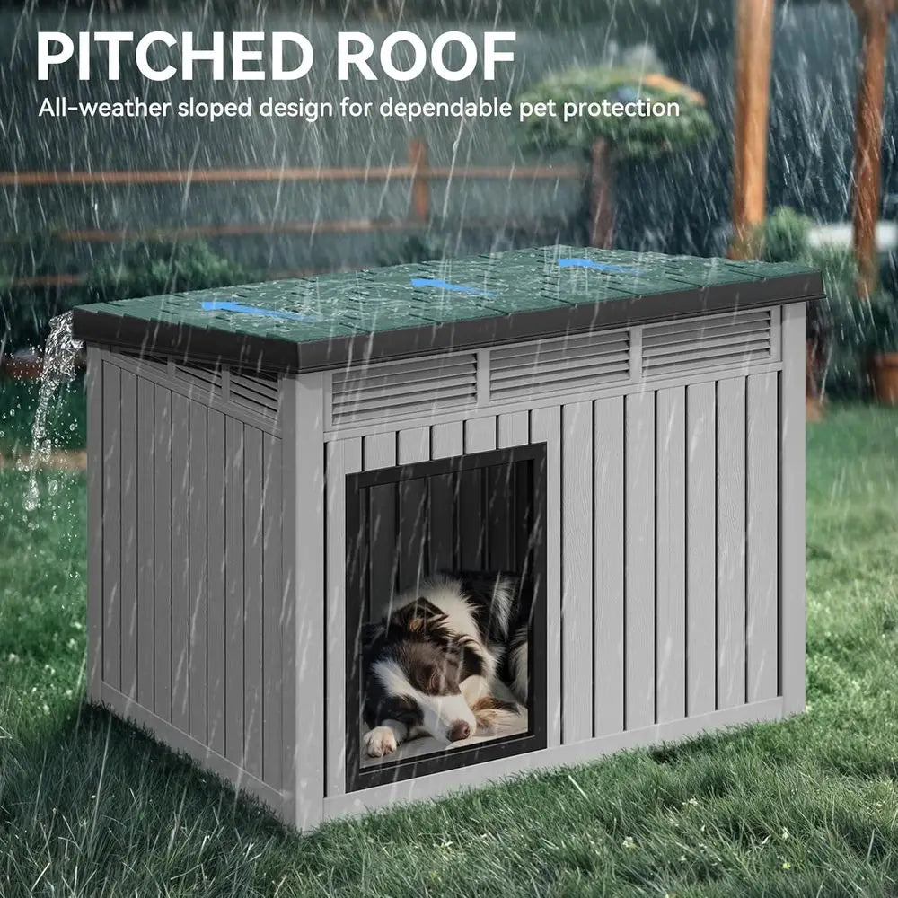 Indoor/Outdoor Dog House with Illuminated Roof, Waterproof & Ventilated, Suitable for Small to Medium Dogs, Easy Clean Gray Kennel