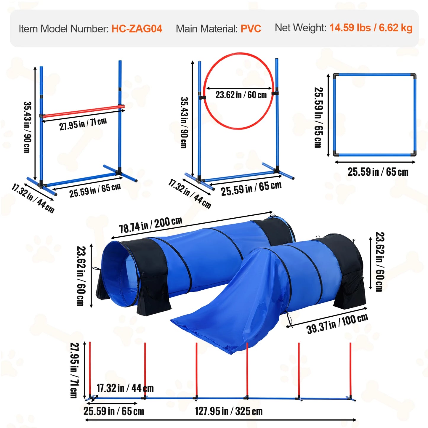 Dog Agility Training Equipment 4 PCS Set with Adjustable High Hurdles 6 Weave Poles Jump Ring Square Pause Box Whistle