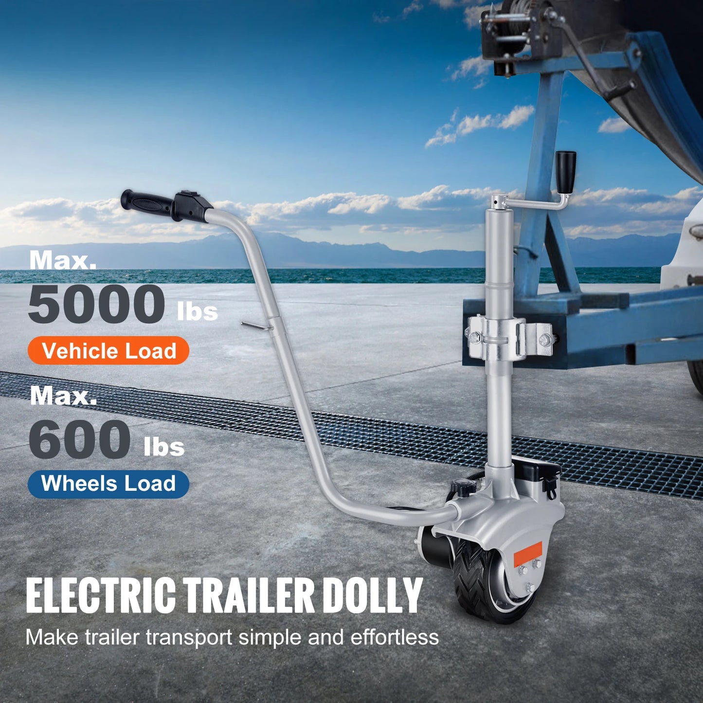 5000lbs Electric Trailer Dolly 12V Trailer Jockey Wheel with 22 ft/min Speed & Adjustable Height for Moving Caravan