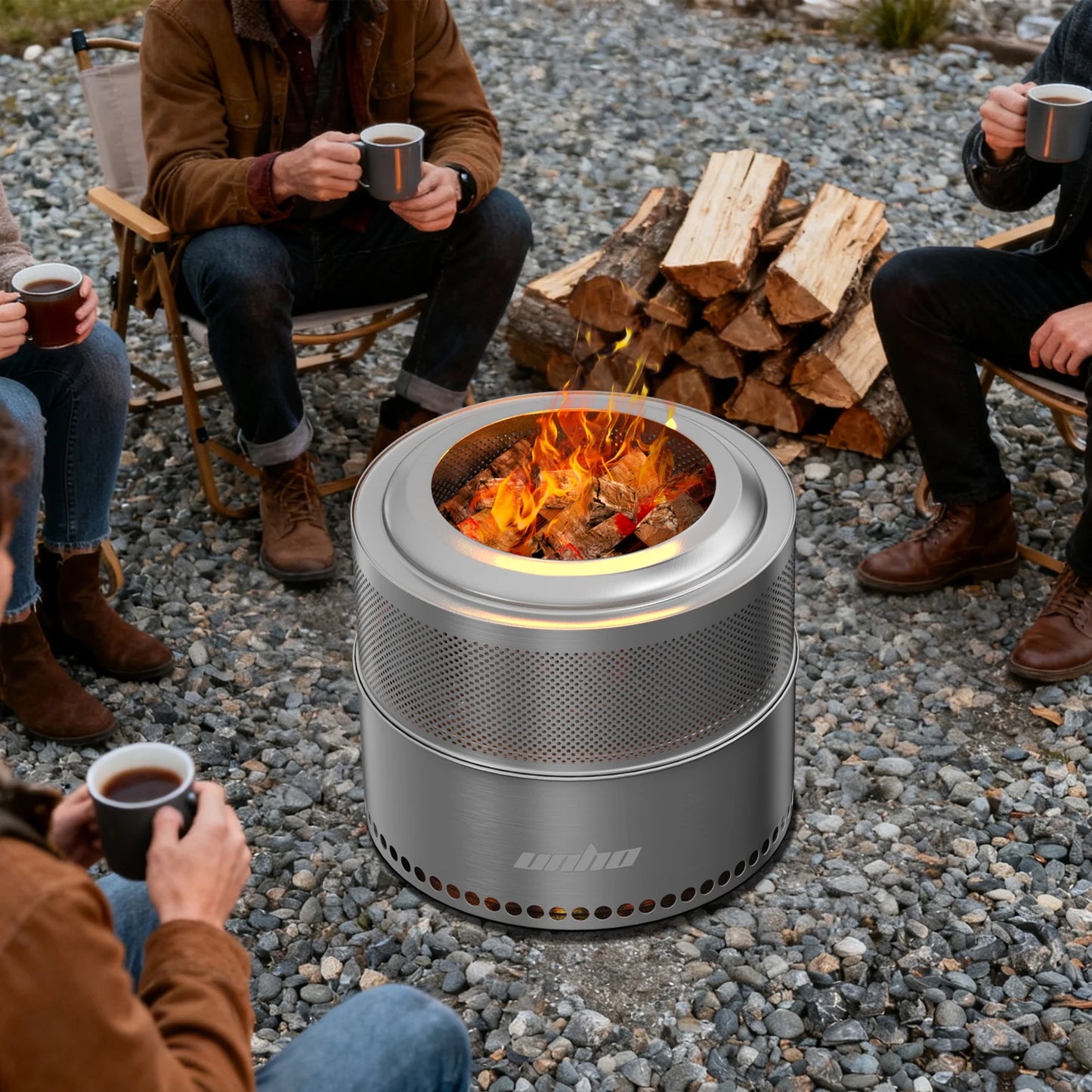 Wood Burning Firepit, Large Stainless Steel Smokeless Fire Pit with Carry Bag, Outdoor Camping Firewood Burner Stove