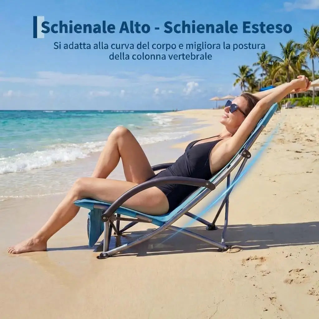 High Back Beach Chair, Folding Beach Chairs, Extra Wide Seat Chair with Cup Holder, Storage Pocket & Carry Bag for Camping Travel