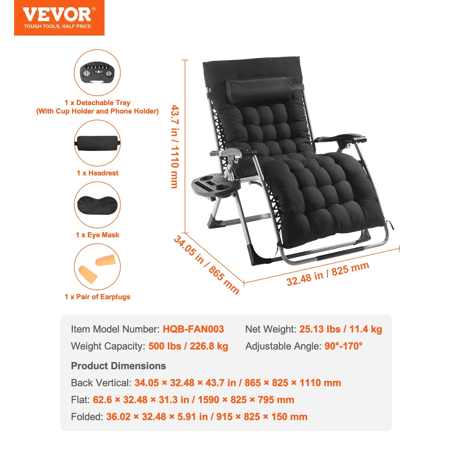 Zero Gravity Chair Zero Gravity Recliner Lounge Chair Adjustable Anti-Gravity Chair with Cushion Footrest and Cupholder