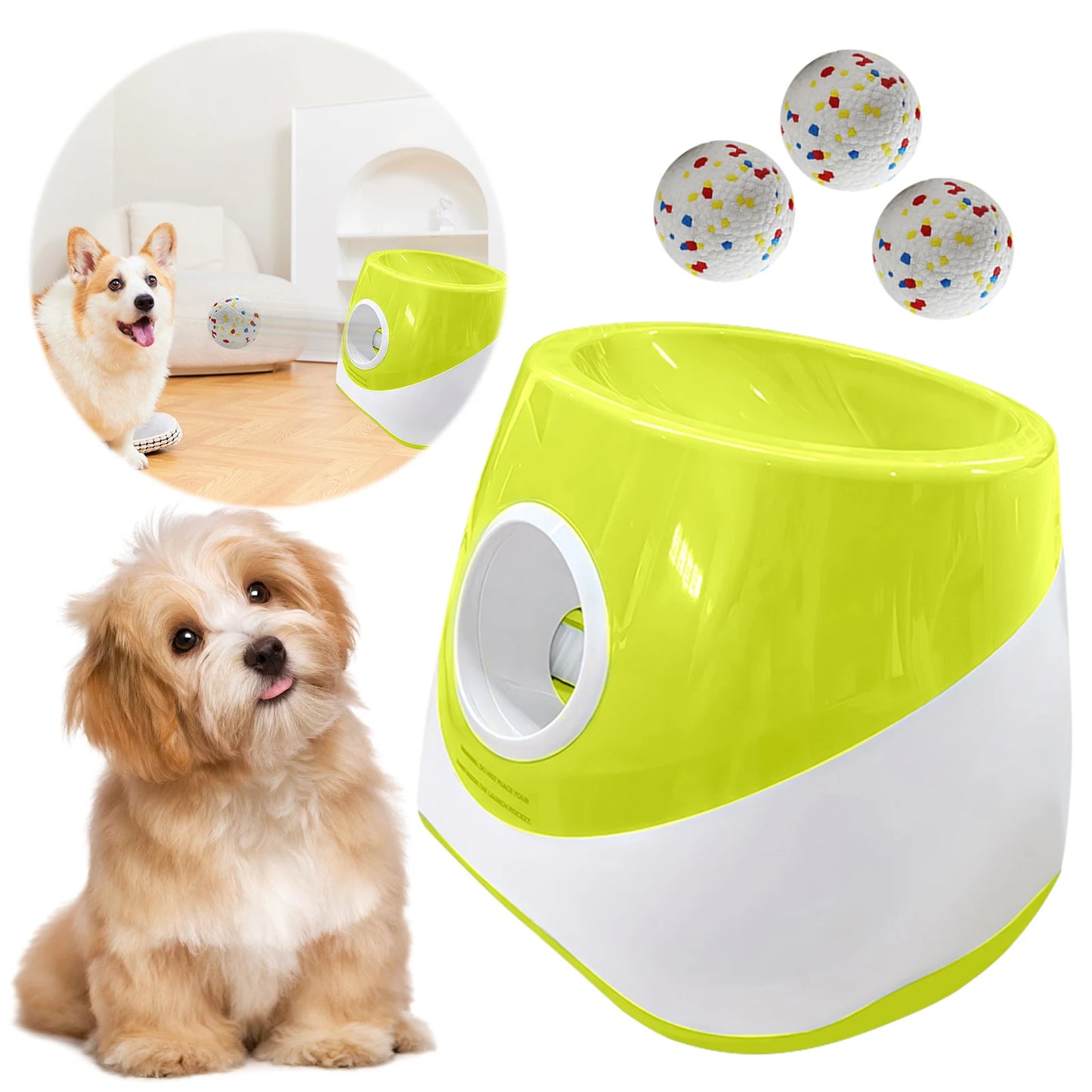 Dog Ball Thrower With 3 Tennis Balls Ball Thrower Machine Rechargeable Small Dog Ball Thrower for Small, and Medium Breeds