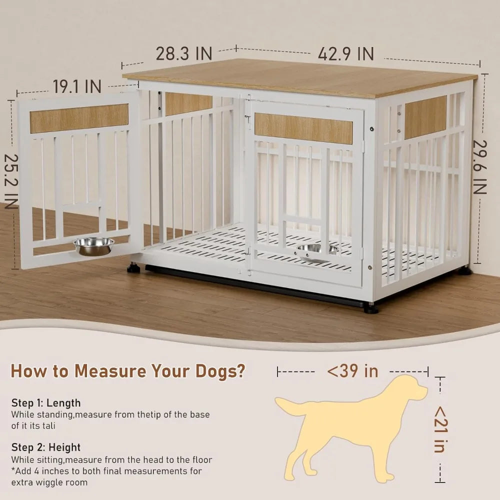 Sturdy Wooden Dog Crate as Decorative End Table, Large Size Pet House, 42.9 Cage Furniture for Big Dogs