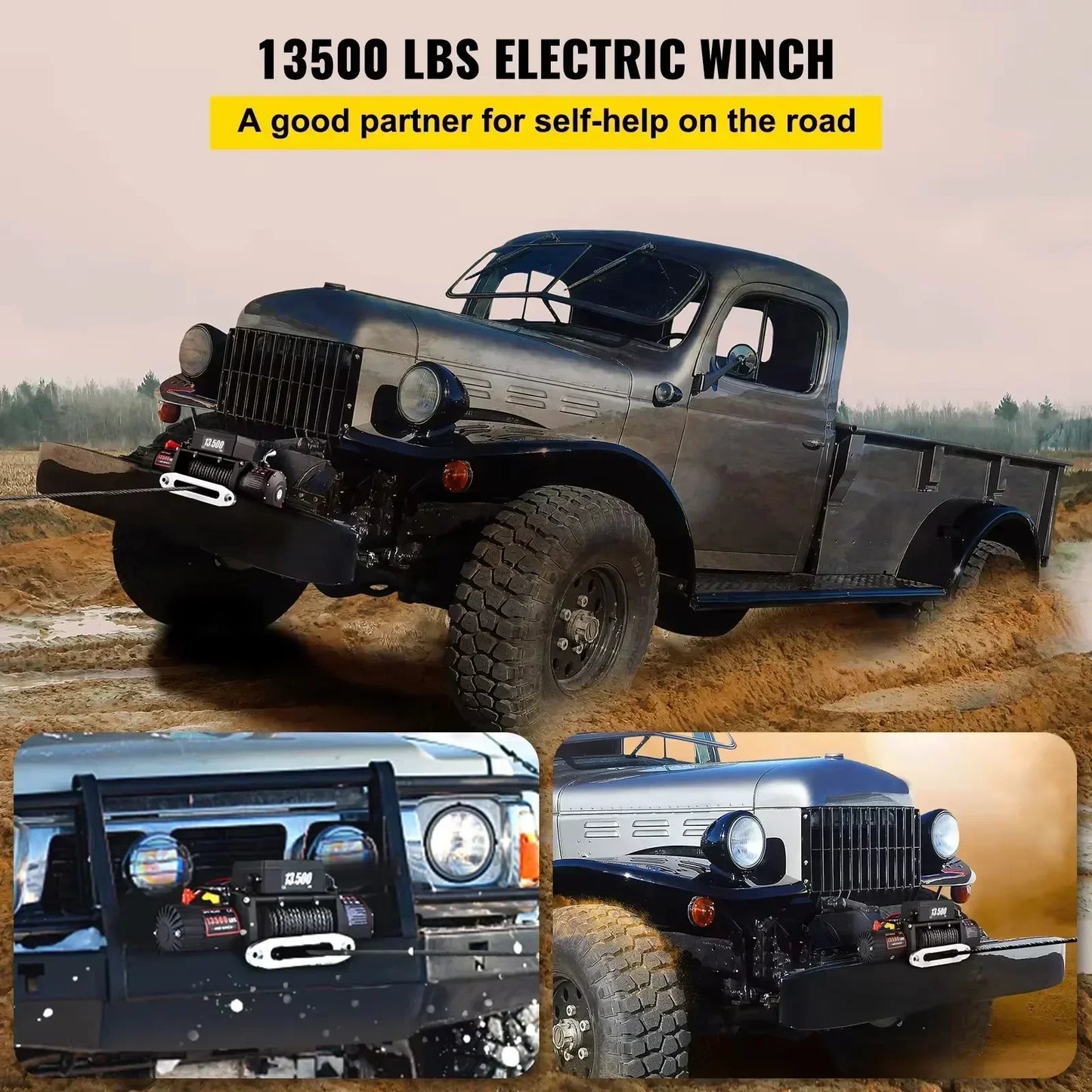 13500 LBS 12V Electric Winch Synthetic Tow Rope Winch 24M/92FT Lifting Hoist for 4X4 Car Trailer ATV Truck Off Road Boat
