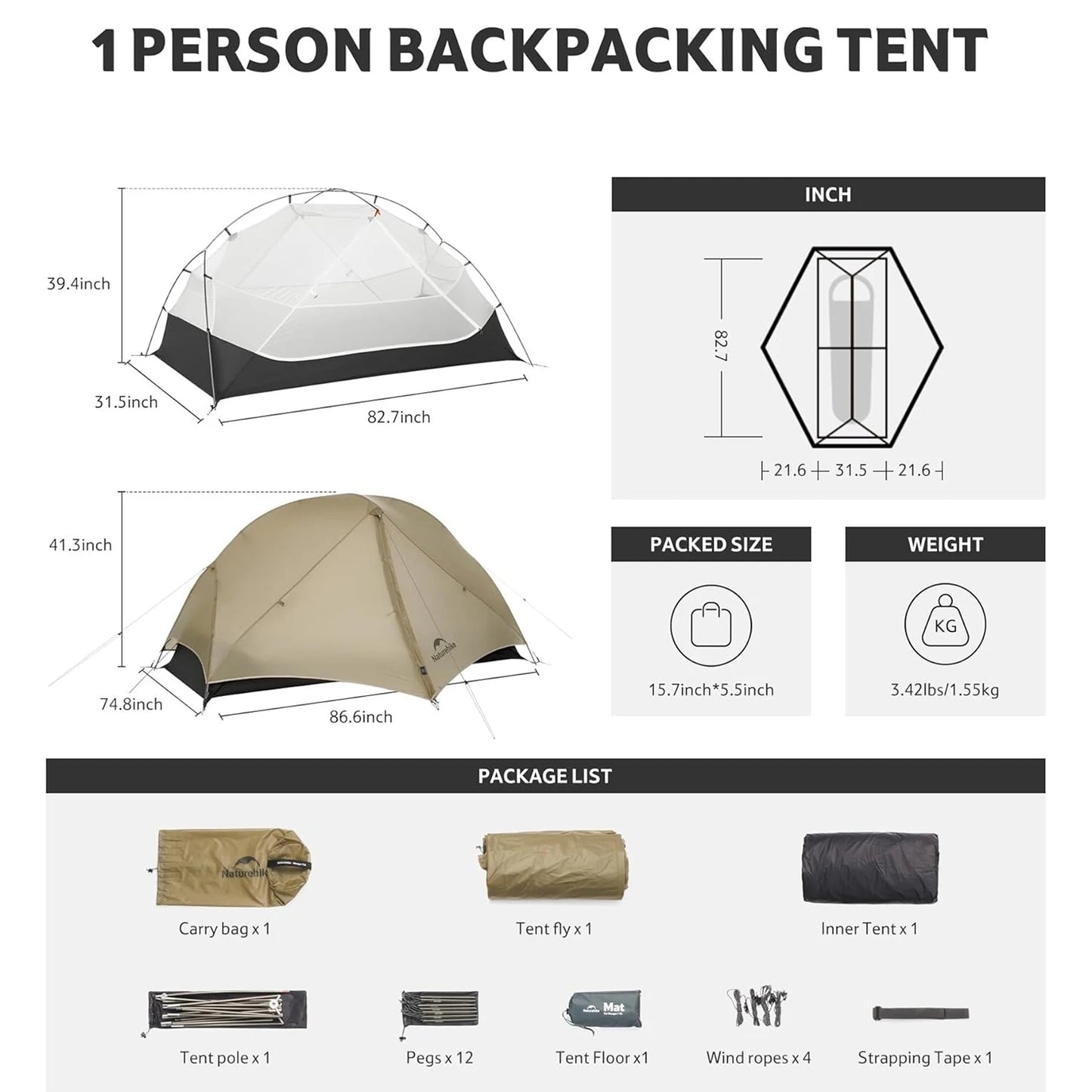 1 Person Tent Ultralight Camping Tent Outdoor Travel Double Layer Waterproof Tent 3 Season Hiking Tent