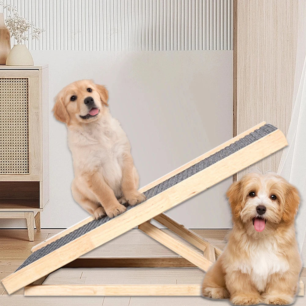 Wooden Folding Dog Ramp 3/4 Levels Height Adjustable Portable Pet Ramp Non-Slip Versatile for Indoor High Bed Couch