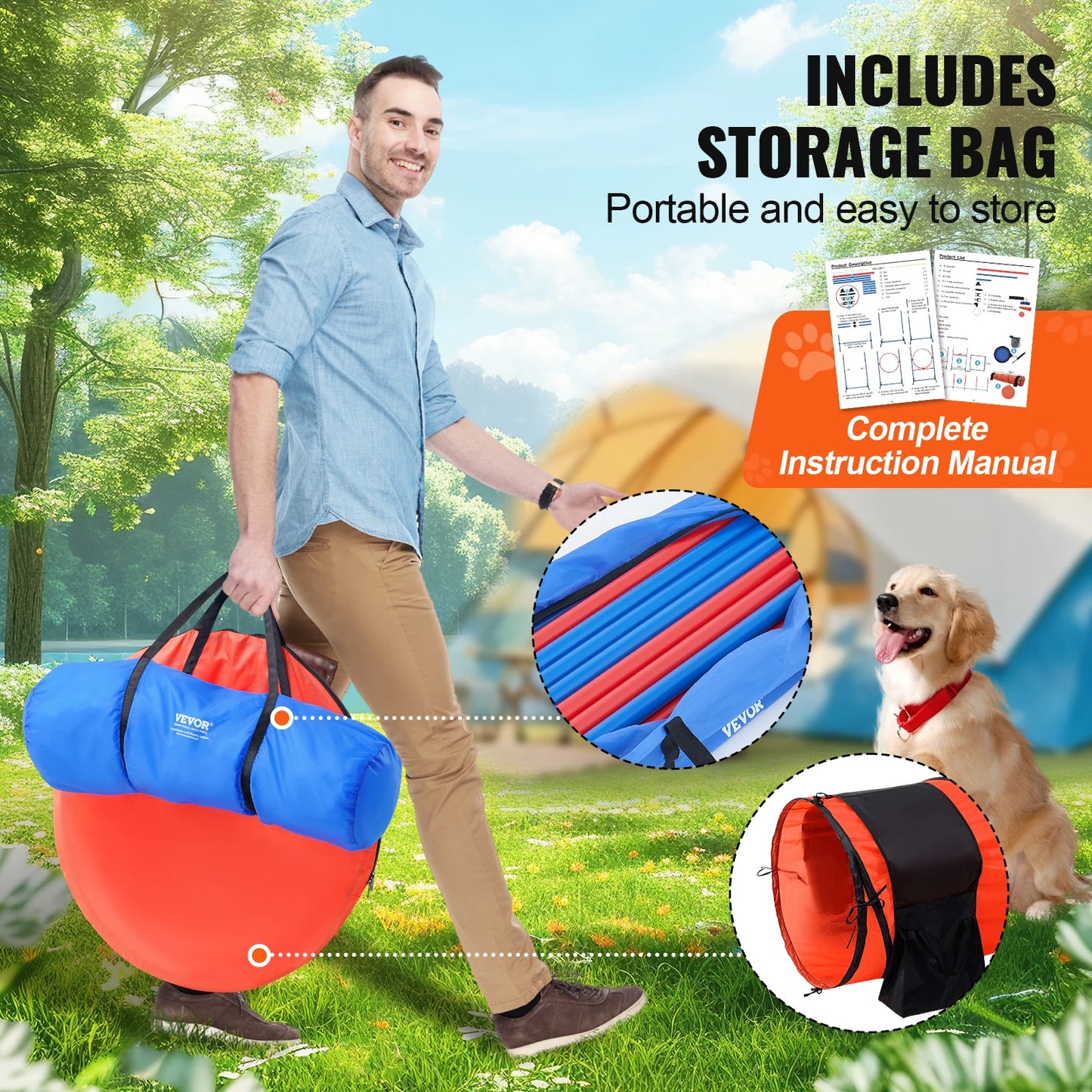Dog Agility Training Equipment 5 PCS Set Upgrade with Adjustable Hurdles Extend Tunnel Puppy Obstacle Course Kit with Bag