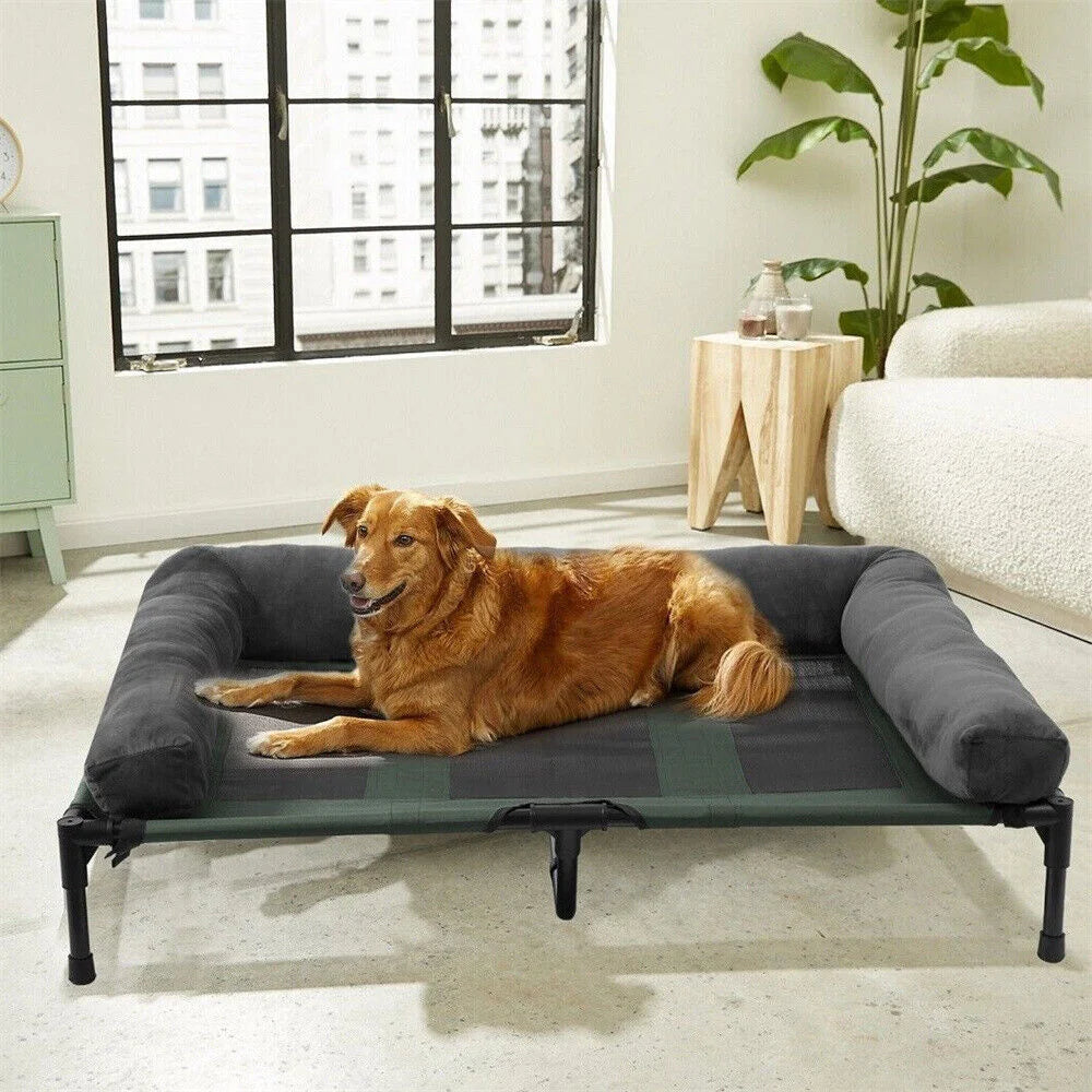 XXL, XL Large Dog Bed Outdoor Raised Dog Bed with Cooling Breathable Mat and Soft Plush Mat Pet Puppy Camping Cot for Home Garden