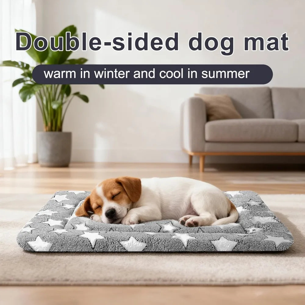 All-Season Dog Bed Mat – Reversible Plush & Canvas Crate Pad, Machine Washable, for Small Dogs Up to 25 lbs