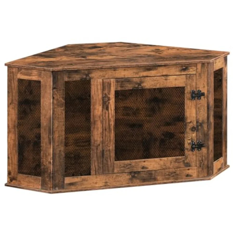 Corner Dog Crate Furniture, Wooden Dog Kennel End Table, Decorative Pet Crate Indoor Use, Furniture Style Dog House for Small to Medium Dog