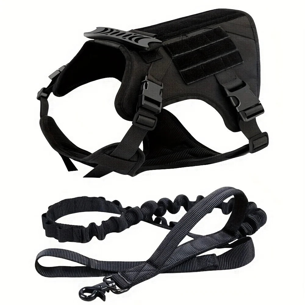 Tactical Dog Vest & Leash Suitable for Medium to Large Dogs - Outdoor Combat Harness Vest with Belt System, 5-Foot Leash, Tactic