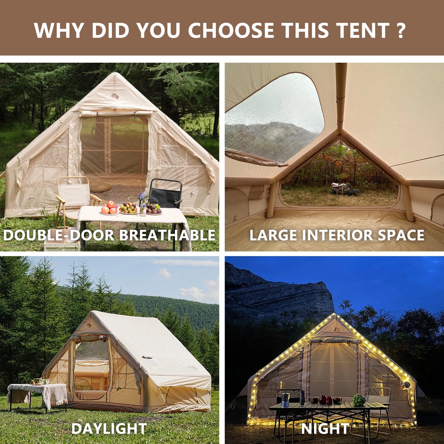 Inflatable Tent With Skylight, Quick Setup Blow Up Tents With Pump, 4-6 Person Outdoor Family Luxury Tent