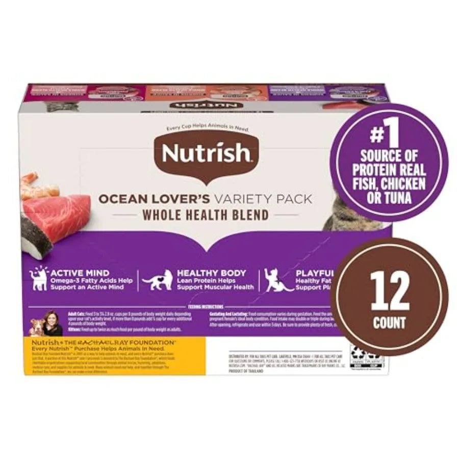 Grain-Free Ocean Lover's Whole Health Blend Variety Pack Wet Cat Food. Cup, 12 Count