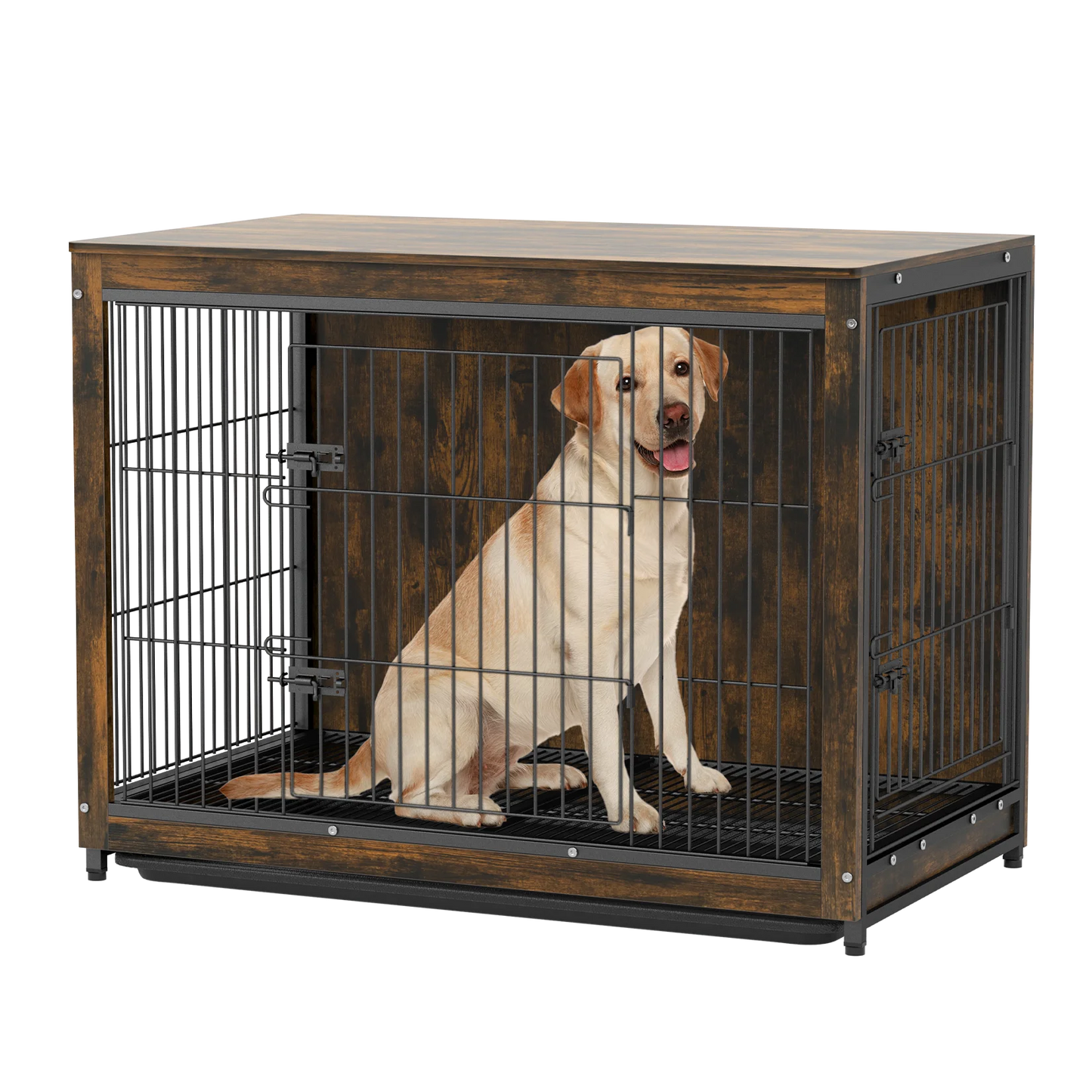 Modern Furniture Dog Cage, Pet Crate End Table, Indoor Wooden Kennel with Double Doors & Removable Tray for Small/Medium Dogs